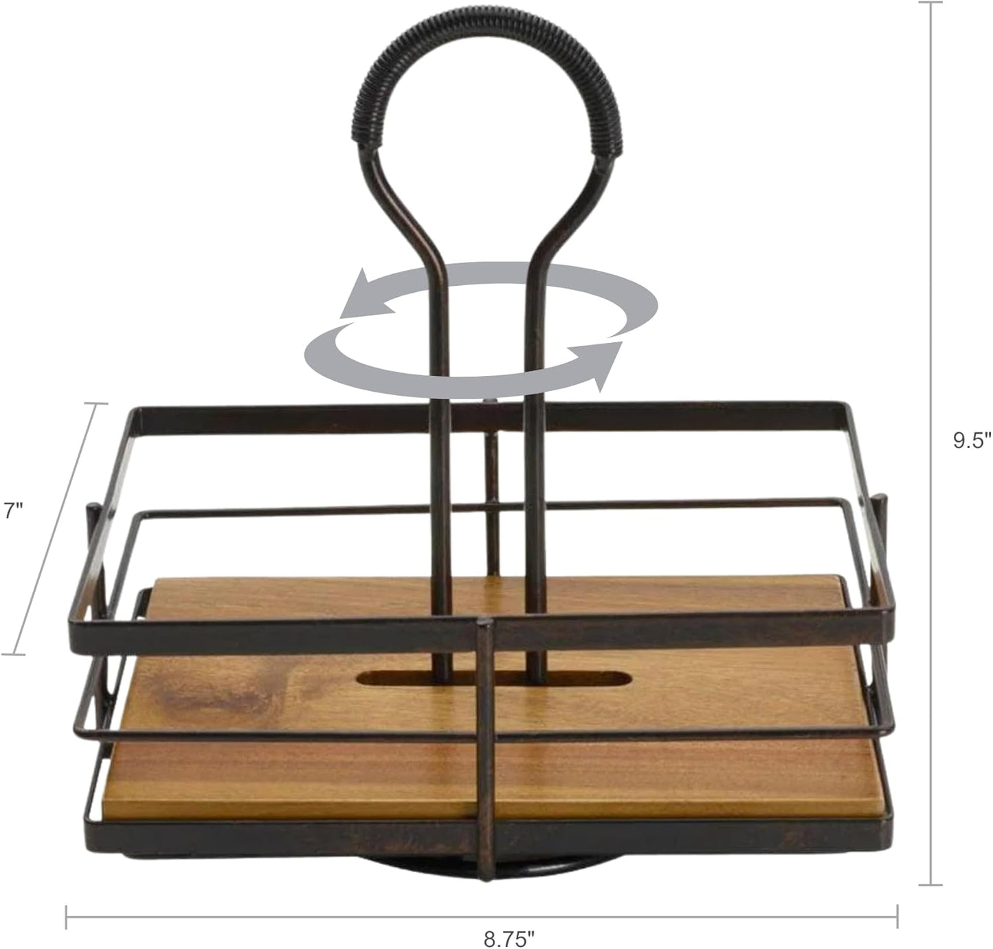 Mikasa Gourmet Basics Hanover Condiment Caddy with Rotating Caddy Organizer Design, Acacia Wood Insert - Durable, BPA-Free, Heavy-Gauge Carbon Structured Steel for Condiment Storage