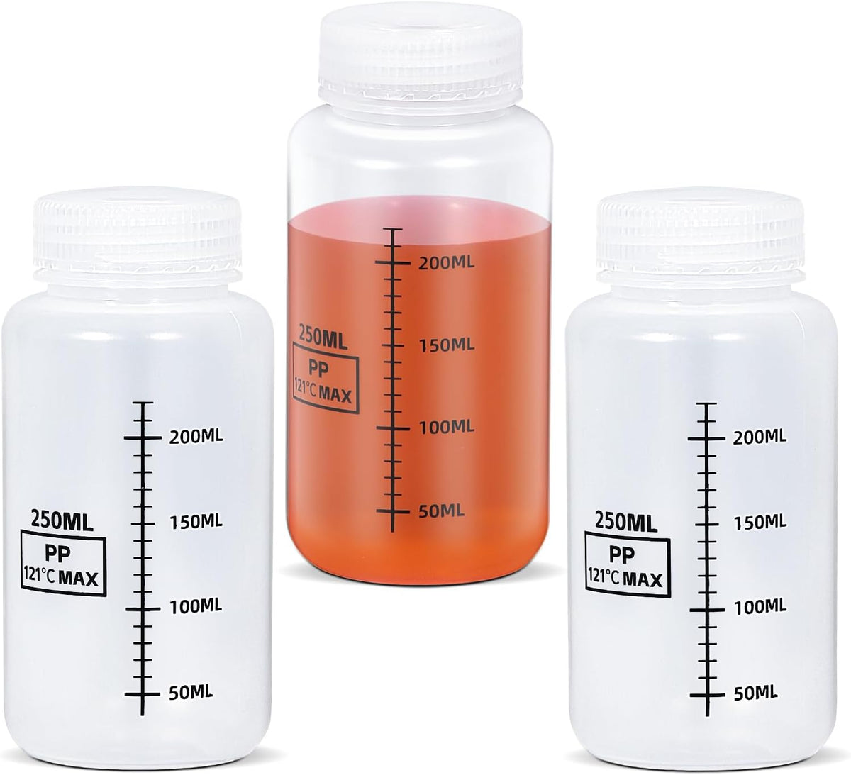 34oz/1000ml Wide Mouth Plastic Bottles with Airtight Lids, Graduated Food Grade Leak Proof PP Containers Jars for Water Sample Lab Reagent Liquid Medicine Storage (Transparent, 3 Pcs)