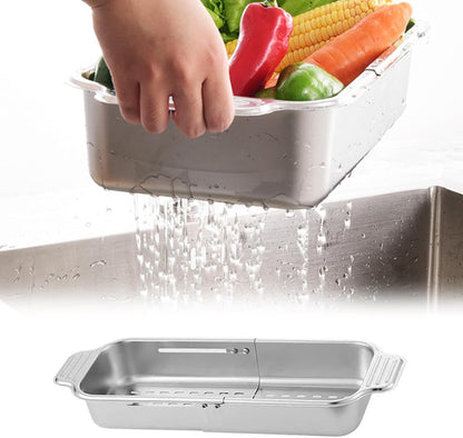 TopHomer Extendable Colander Strainer Over the Sink, Retractable Kitchen Sink Basket to Wash Vegetable and Fruit Food Strainer to Drain Pasta and Dry Dishes (S)