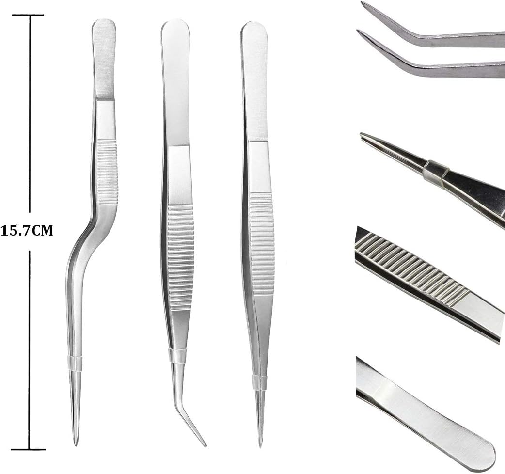 5pc Cooking Tweezers Precision Kitchen Plating Tweezer Stainless Steel Curved Tongs for Baking Decorating Beauty