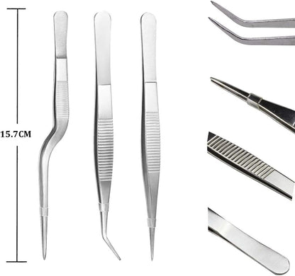 5pc Cooking Tweezers Precision Kitchen Plating Tweezer Stainless Steel Curved Tongs for Baking Decorating Beauty