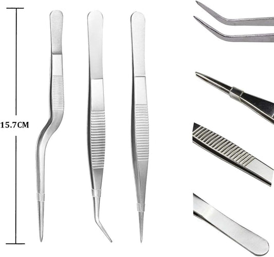 5pc Cooking Tweezers Precision Kitchen Plating Tweezer Stainless Steel Curved Tongs for Baking Decorating Beauty