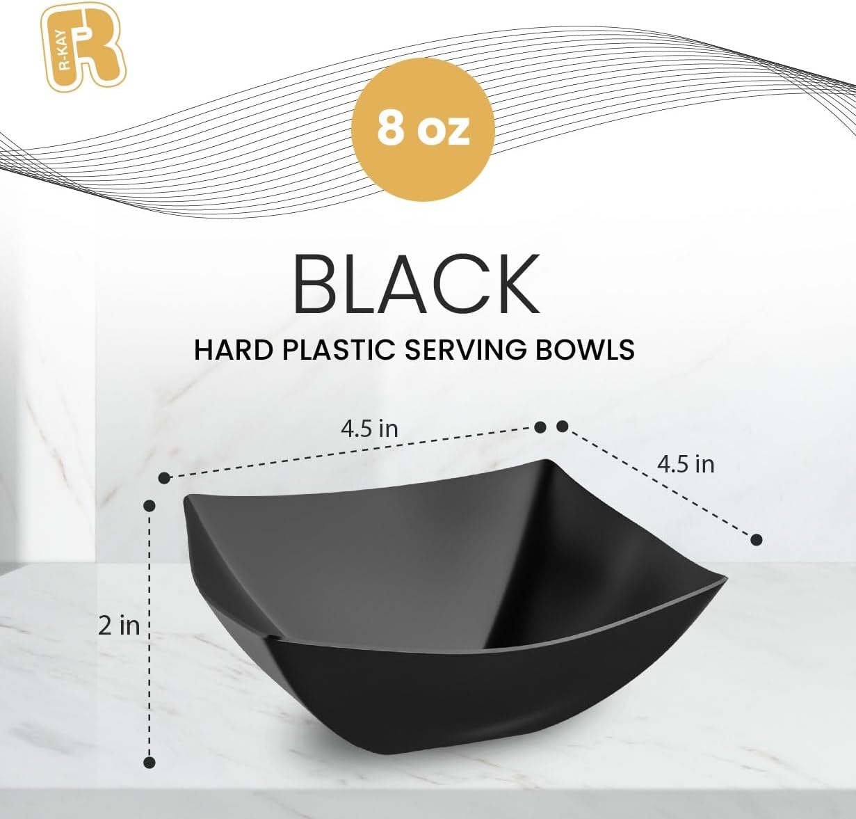 R-kay 6 Pack Square Plastic Serving Bowls - Clear Plastic bowls 16 Oz - Disposable Serving Bowls Heavy Duty For Weddings Catering And Birthday parties