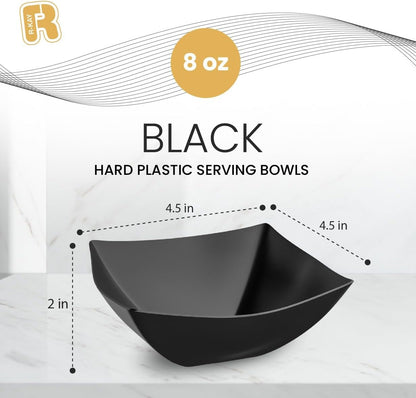 R-kay 6 Pack Square Plastic Serving Bowls - Clear Plastic bowls 16 Oz - Disposable Serving Bowls Heavy Duty For Weddings Catering And Birthday parties
