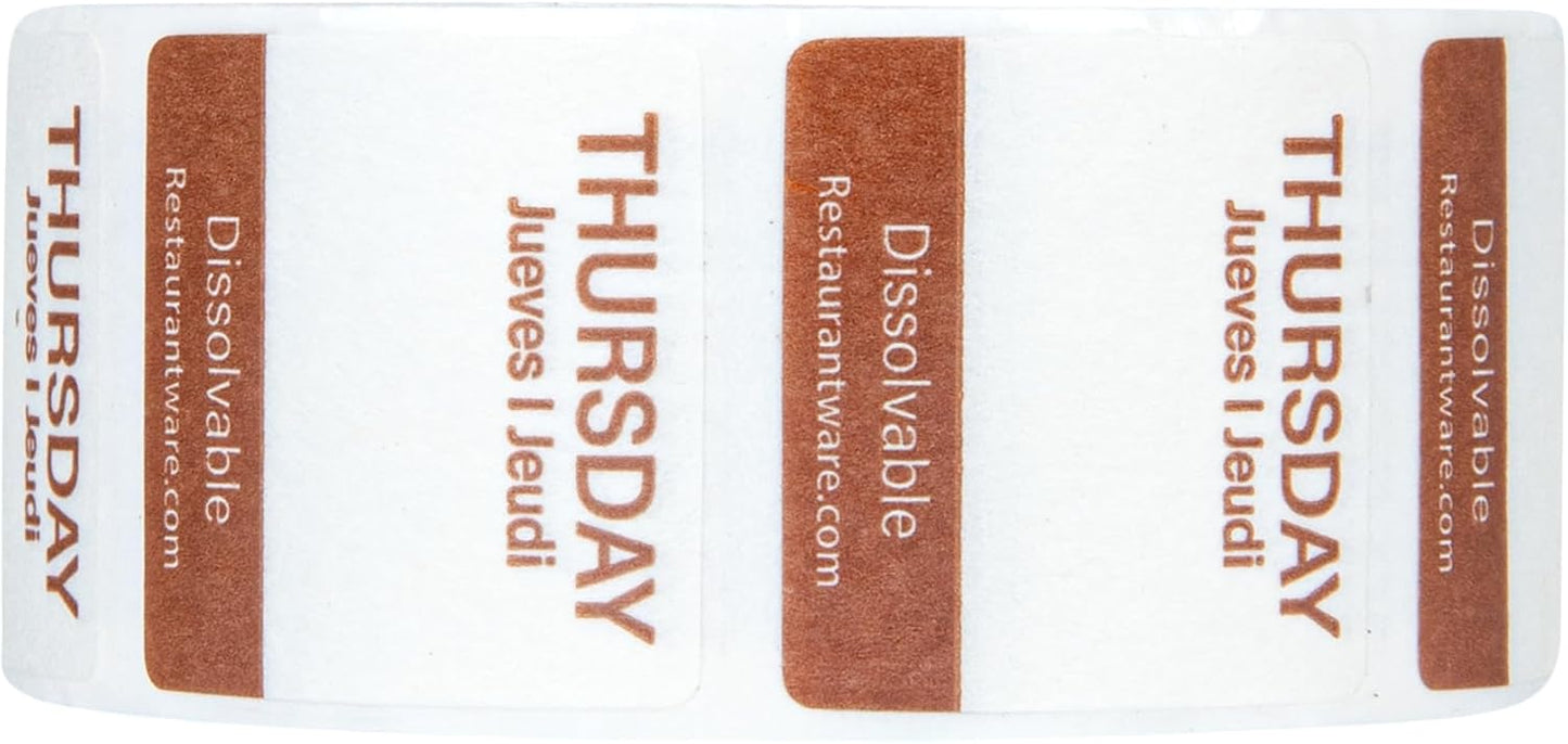 Restaurantware RW Smart 1 Inch x 1 Inch Food Rotation Labels 500 Dissolvable Food Safety Labels - Premium Trilingual Green Paper Day Of The Week Labels For Food Storage Or Prep Friday