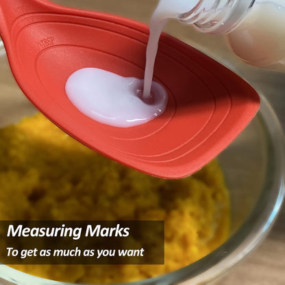 Large Silicone Cooking Spoon, Non-Stick Solid Spoon set with Deep Bolw and Measurement Mark for Mixing, Serving, Draining, Scooping, Scraping, Heat Resistant Kitchen Utensils, Black
