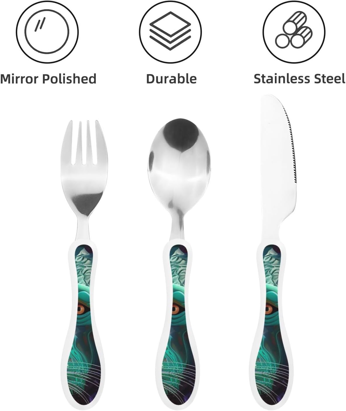 3-Piece Kids Silverware Set With Storage Case, Stainless Steel Reusable Children Safe Knife Spoon Fork Set Parrots On Branches Children Flatware Set For Kids Lunch Box