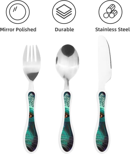 3-Piece Kids Silverware Set With Storage Case, Stainless Steel Reusable Children Safe Knife Spoon Fork Set Parrots On Branches Children Flatware Set For Kids Lunch Box