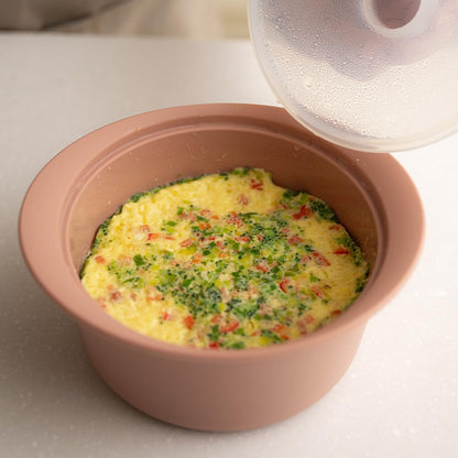 Microwave Silicone Steamer for Baby Food, Made In Korea, Oven & Dishwasher Safe to 482°F, Easy Clean, Microwave Pot with Handle & Lid, 100% Food Grade Steamer Bowl (Creme Brulee, 29oz (850ml) with basket)