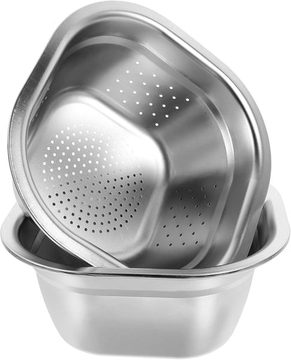 Zerodeko Stainless Steel Colander Bowl Set Square Kitchen Sink Metal Storage Basket Large Capacity Fruit Vegetables Washing Basin Rice Strainer Washer 22cm