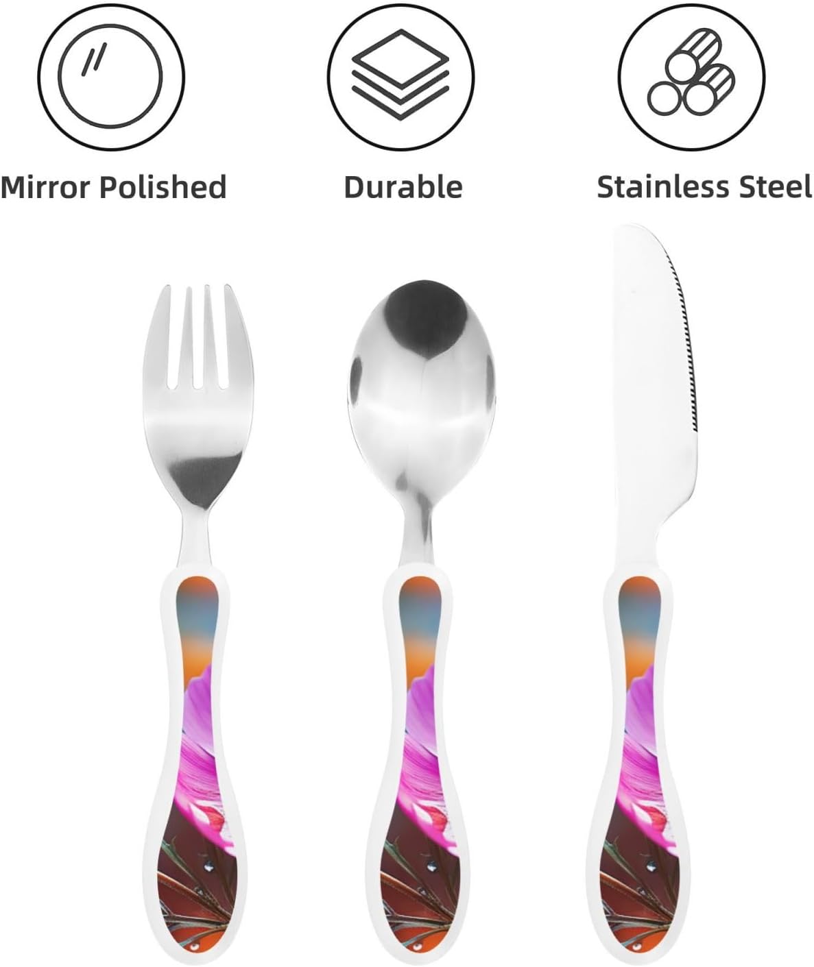3-Piece Kids Silverware Set With Storage Case, Stainless Steel Reusable Children Safe Knife Spoon Fork Set Blue Active Girl Running Sunset Children Flatware Set For Kids Lunch Box - Colors B