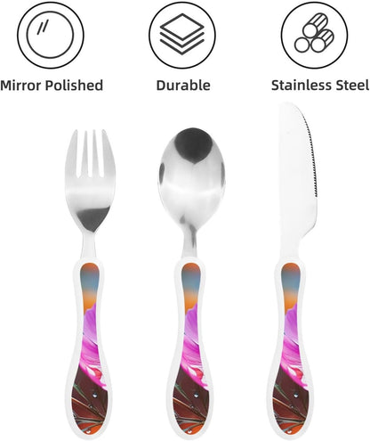 3-Piece Kids Silverware Set With Storage Case, Stainless Steel Reusable Children Safe Knife Spoon Fork Set Blue Active Girl Running Sunset Children Flatware Set For Kids Lunch Box - Colors B