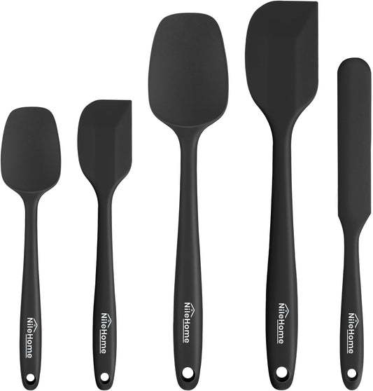 NileHome Silicone Spatula Set, 6 Pieces Food Grade Kitchen Utensils with Silicone Brush Heat Resistant Up to 600°F Dishwasher Safe BPA-Free Rubber Spatula for Scraping, Baking, Cooking, Mixing-Black
