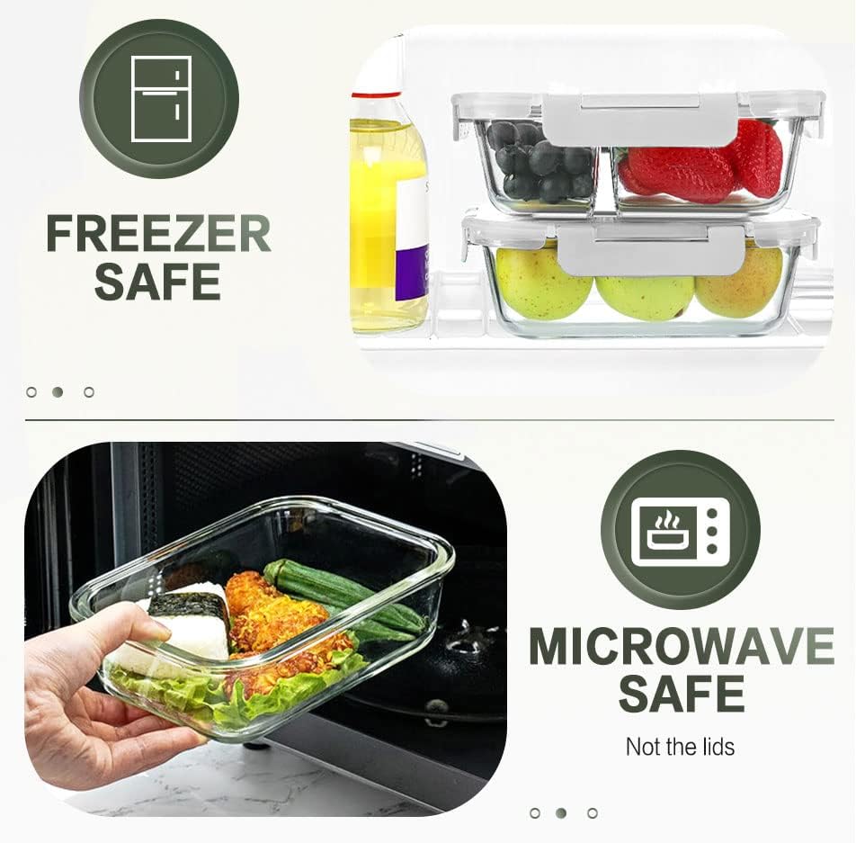 KOMUEE 10 Packs 30 oz Glass Meal Prep Containers,Glass Food Storage Containers with Lids,Airtight Lunch Bento Boxes,Microwave,Freezer and Dishwasher,Gray