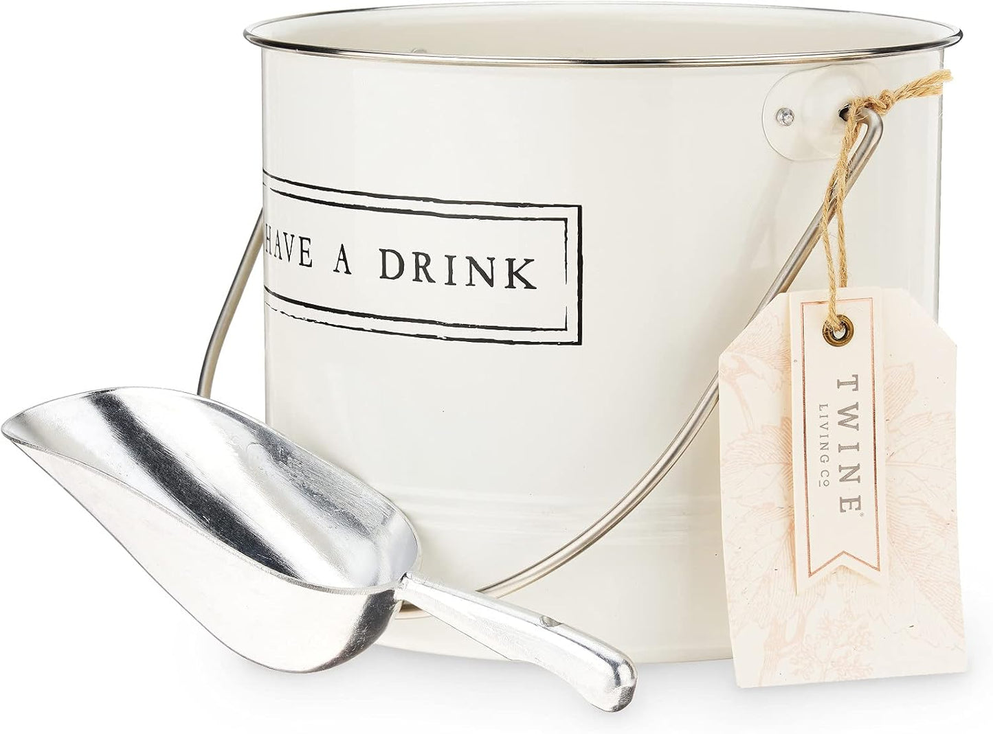 Twine Insulated Ice Bucket with Lid, Scoop & Handles for Beer, Wine, Champagne, Beverages, 1 Gal Galvanized Metal Bucket, Steel Ice Container for BBQs, Indoor & Outdoor Party Supplies, Bar Accessories