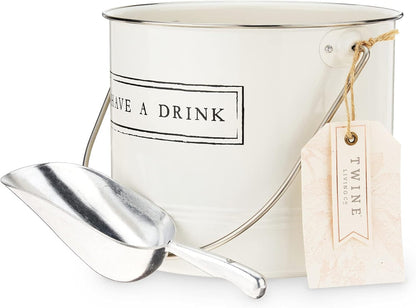 Twine Insulated Ice Bucket with Lid, Scoop & Handles for Beer, Wine, Champagne, Beverages, 1 Gal Galvanized Metal Bucket, Steel Ice Container for BBQs, Indoor & Outdoor Party Supplies, Bar Accessories