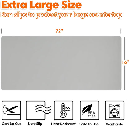 Extra Large Silicone Mat, 84”x24” Heat Resistant Mats for Countertop, Cuttable Waterproof Kitchen Counter Mat, Multipurpose Countertop Protector Mat, Silicone Mats for Kitchen Counter (Translucent)
