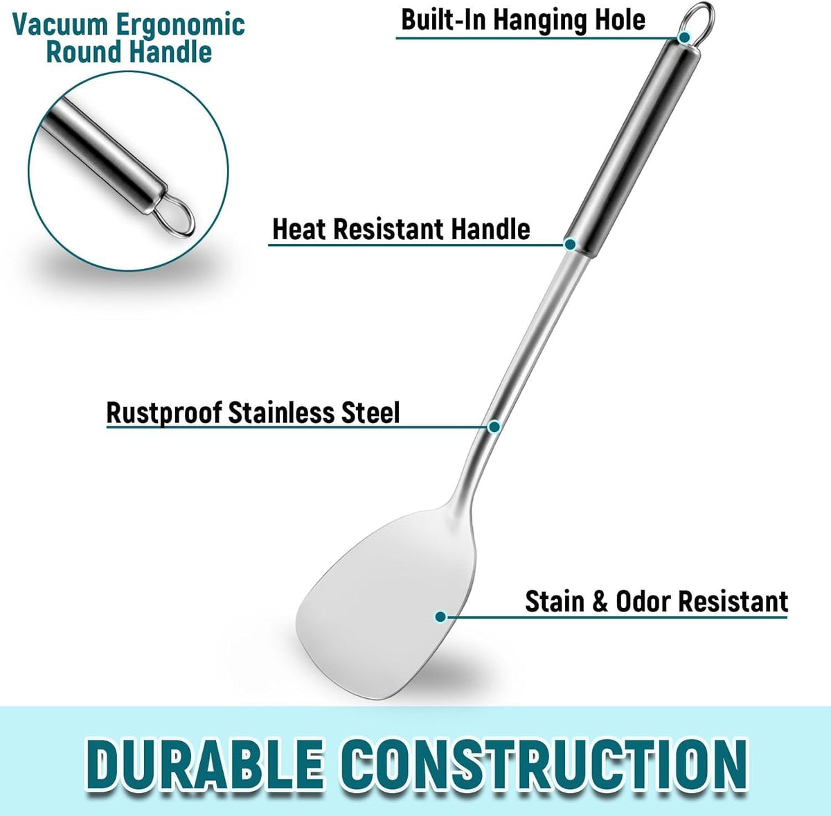 Pleafind 𝟑𝟑% 𝐎𝐅𝐅 Cooking Utensils Set - 4 Pcs Stainless Steel Kitchen Utensils Set with Solid Turner, Slotted Turner, Serving Ladle, Slotted Spoon, Wok Utensils Set with Heat Resistant Handle