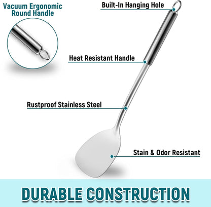 Pleafind 𝟑𝟑% 𝐎𝐅𝐅 Cooking Utensils Set - 4 Pcs Stainless Steel Kitchen Utensils Set with Solid Turner, Slotted Turner, Serving Ladle, Slotted Spoon, Wok Utensils Set with Heat Resistant Handle
