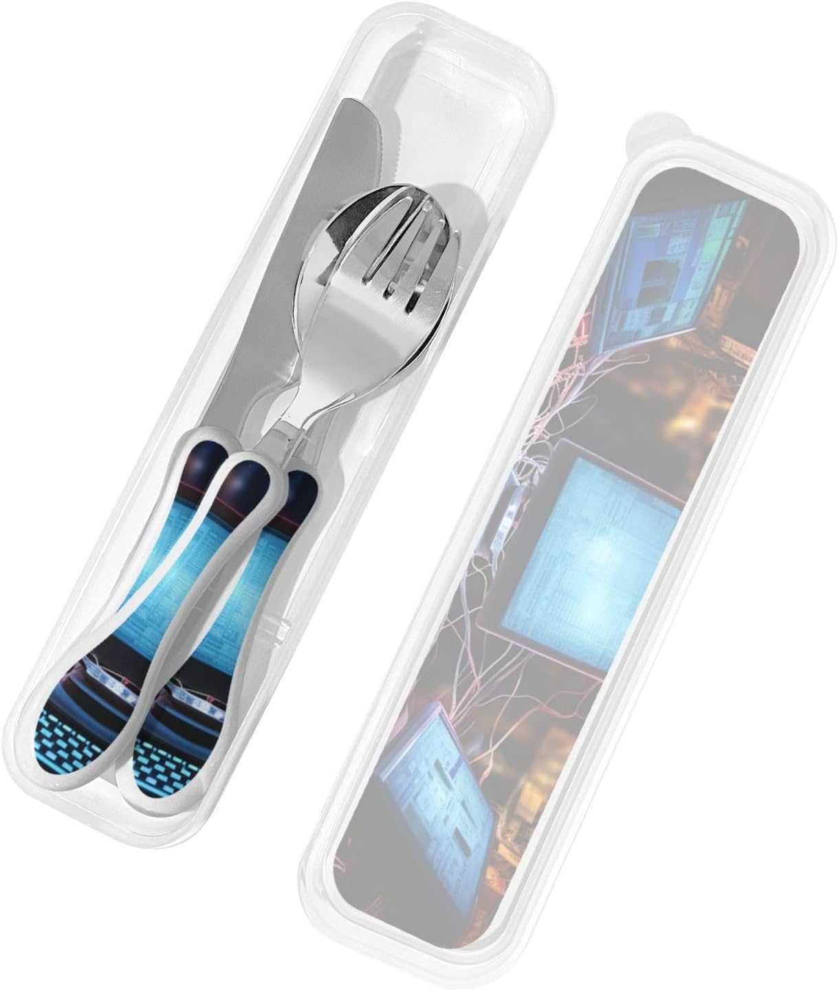 3-Piece Kids Silverware Set With Storage Case, Stainless Steel Reusable Children Safe Knife Spoon Fork Set Blue Active Girl Running Sunset Children Flatware Set For Kids Lunch Box - Colors C