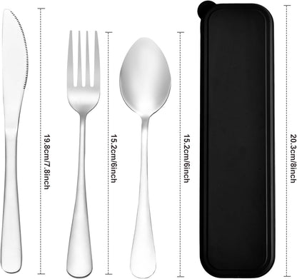 Reusable Travel Utensils with Case, 4pcs Portable Cutlery Set, Knives Fork and Spoon Set for Lunch Box, Portable Silverware Set for Travel Camping Picnic Hiking Office