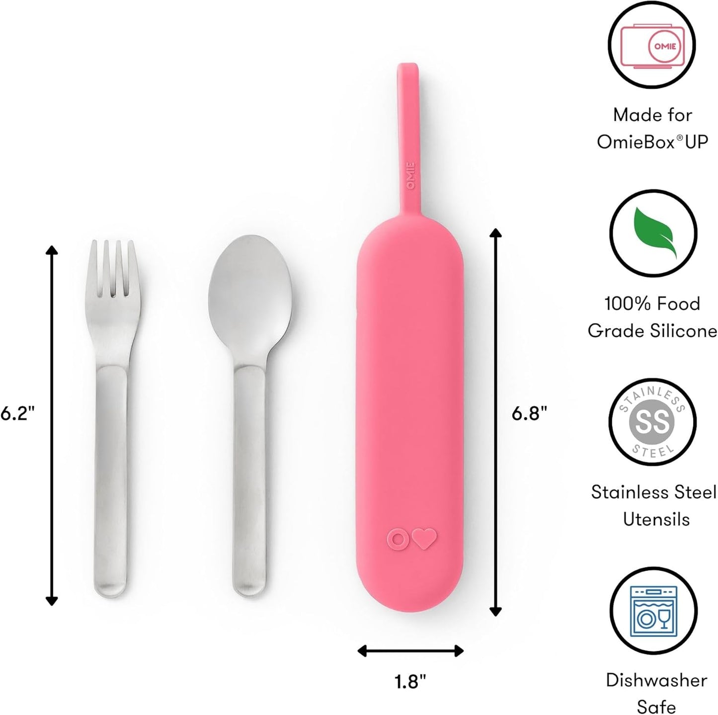 Omie OmieBox Kids Utensils Set with Case - 2 Piece Plastic, Reusable Fork and Spoon Silverware with Pod for Kids (Mint Green)