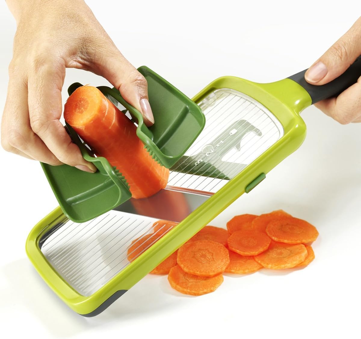 Joseph Joseph Multi-Grip Hand-held Kitchen Mandoline, Fruit and Vegetable Slicer with Food Grip and Adjustable Blades, Dishwasher Safe