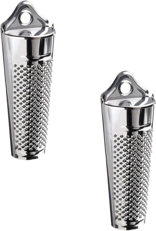 2Pcs Silver Multifunctional Kitchen Stainless Steel Ginger Garlic Nutmeg Grater Nut Walnut Lemon Hand Planer Tool Lemon ZesterDurable and Professional Kitchen Tool Garlic Tools