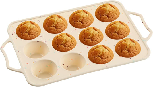 2 Pack Silicone Muffin Pans 12 Cups Regular Size, Nonstick Cupcake Baking Pan with Metal Reinforced Frame, BPA Free Silicone Muffin Trays, Oven & Dishwasher Safe for Homemade Muffins Egg Bites