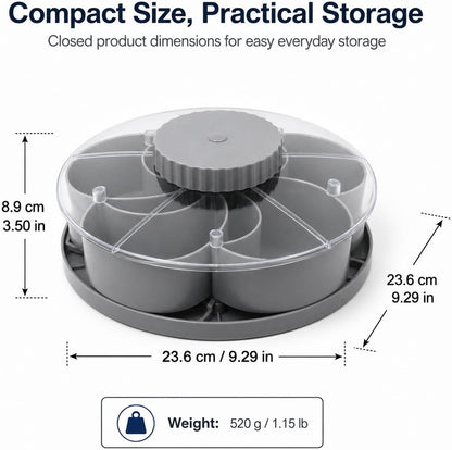 Divided Serving Tray that Spins, Spinning Lazy Susan Organizer, Grey, Flower Design