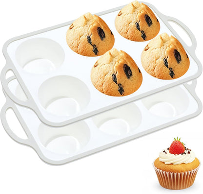 Silicone Muffin Pans for Baking 2 Pack, 2.6 Inch with Metal Reinforced Frame, Regular Size Nonstick Cupcake Pan 12 Cups for Baking Homemade Muffins, Dishwasher Safe BPA Free-Blue