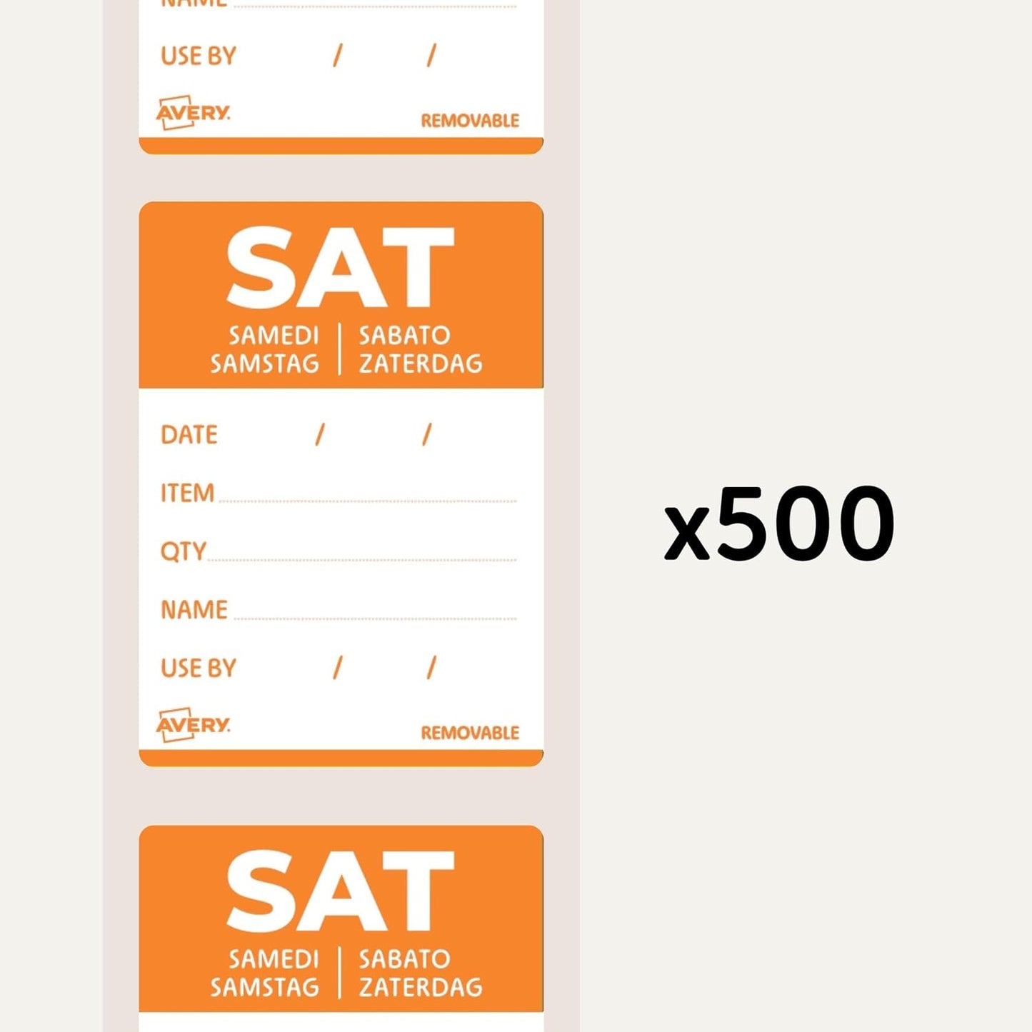 Avery Removable, Hand Writable, Detailed Food Day Labels, Strong Adhesive, 40 x 56 mm, Sunday, Black, 500 Labels, Preprinted Design (DLDSUNREV-500)