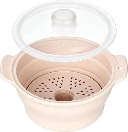 Collapsible Silicone Microwave Vegetable Steamer with Removable Steam Rack,42oz Heat-Resistant Cooker with Steam Holes,Easy to Store Freezer Dishwasher Safe,BPA Free (Grey)