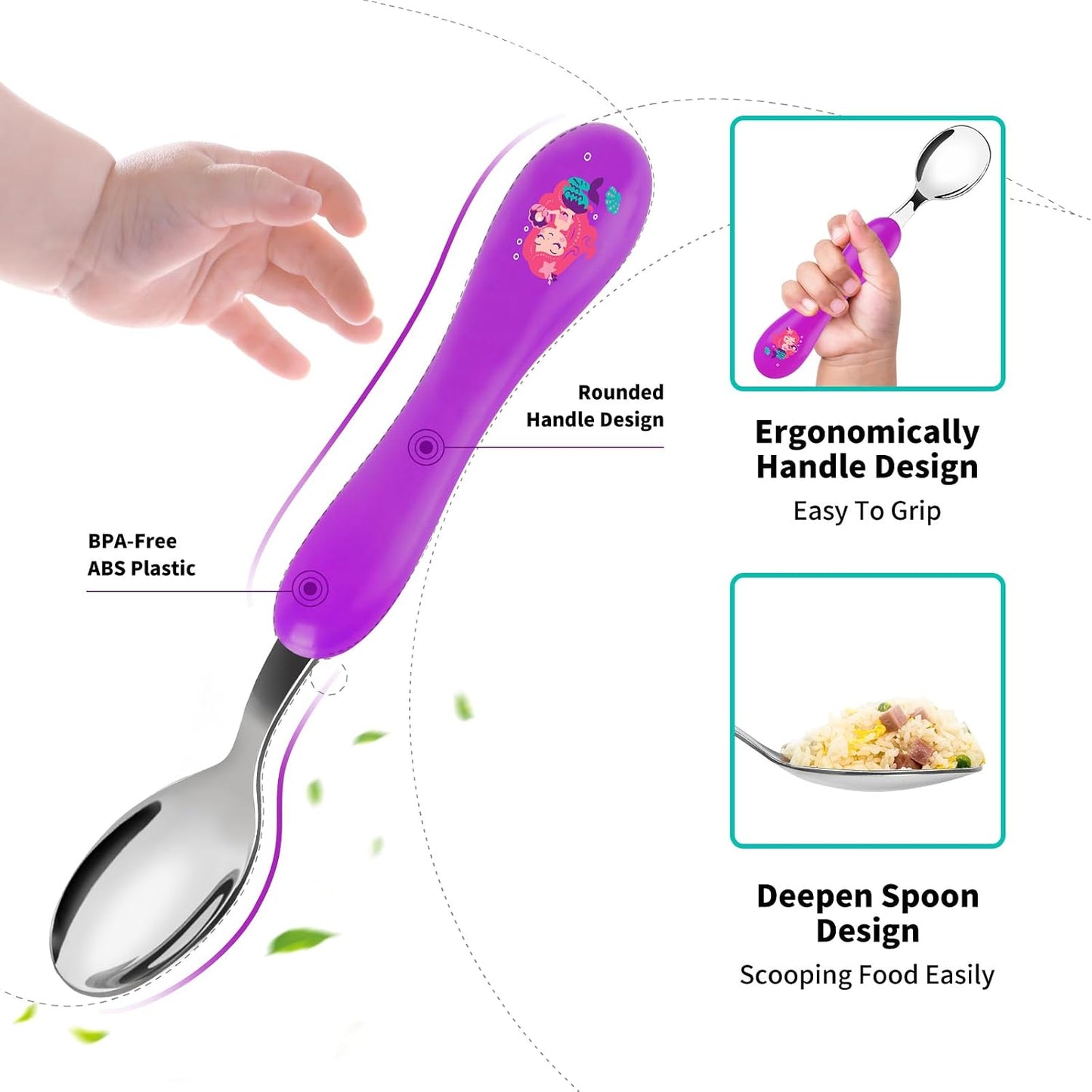Lehoo Castle 6 Pieces Toddler Utensils, Kids Silverware for 2 3 4 Years Old, Stainless Steel Fork and Spoon Set with Plastic Handle, Safe Toddler Cutlery (Dinosaur)