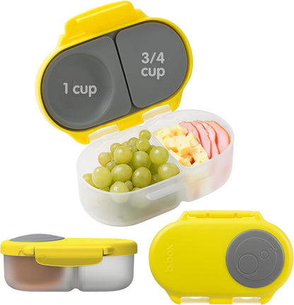 b.box Snack Box 2-Pack - Leak Proof Mini Bento Box for Kids & Toddlers, 2 Compartment Snack Containers for Kids, Dishwasher Safe, BPA-Free, PFAS-Free, Ages 4mo+, 1 3/4 Cup Each (Strawberry + Lilac)