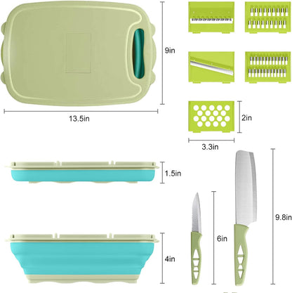 Gintan Collapsible Camping Cutting Board, 9-in-1 Chopping Board with Colander, Kitchen Vegetable Washing Basket for Camping, Camping Gifts Camping Accessories for RV Campers (Blue+Grey)