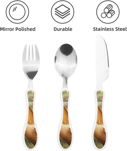 3-Piece Kids Silverware Set With Storage Case, Stainless Steel Reusable Children Safe Knife Spoon Fork Set Ballroom Dance Children Flatware Set For Kids Lunch Box