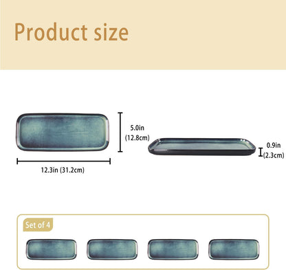 Porcelain Rectangular Plates, Large Cookie Trays, Set of 4, Shatterproof, Dishwasher-Safe, Perfect for Sushi, Baguettes, Snacks, Appetizers, Rolls, or Table Centerpieces.