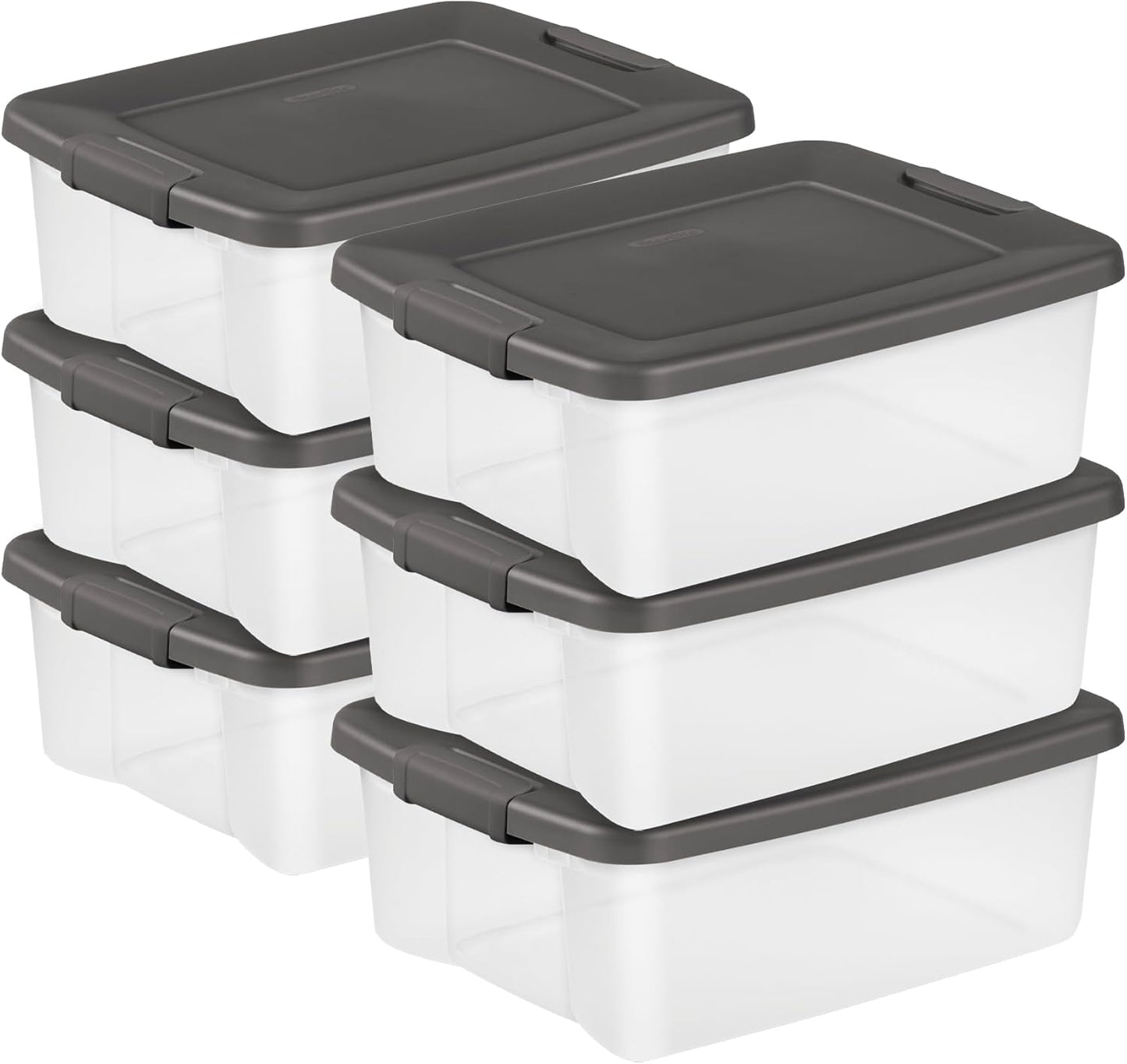 Sterilite 18-Pack Plastic Storage Bins w/ Lids, Shelf Totes Clear Containers, 25 Qt, Gray