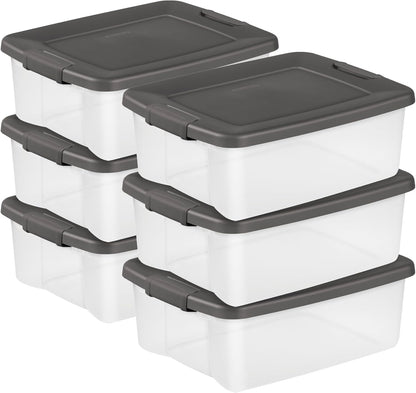 Sterilite 18-Pack Plastic Storage Bins w/ Lids, Shelf Totes Clear Containers, 25 Qt, Gray