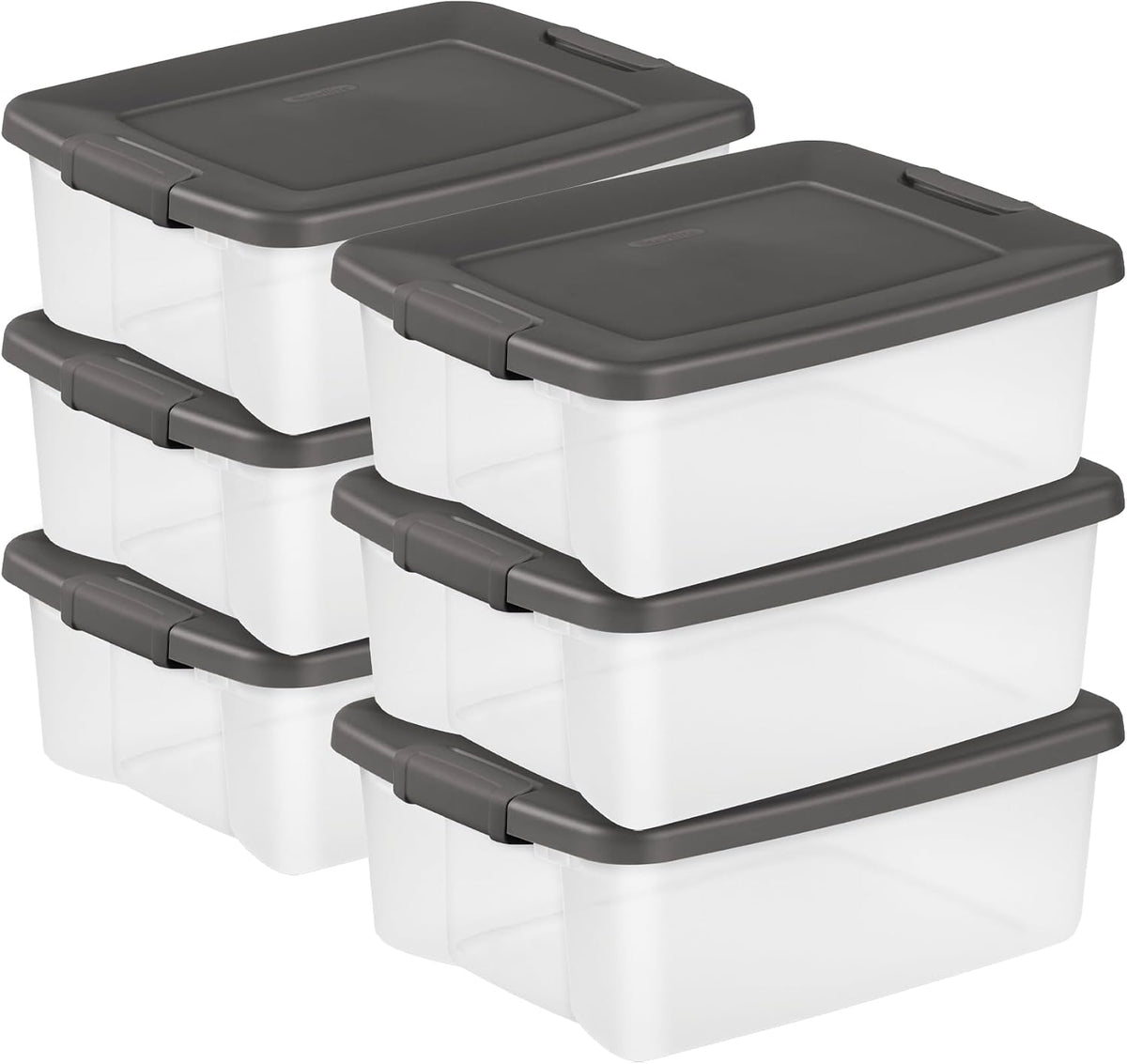 Sterilite 18-Pack Plastic Storage Bins w/ Lids, Shelf Totes Clear Containers, 25 Qt, Gray