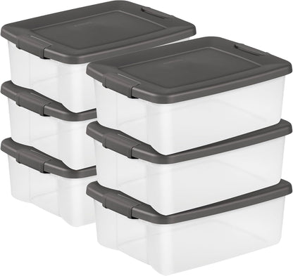 Sterilite 18-Pack Plastic Storage Bins w/ Lids, Shelf Totes Clear Containers, 25 Qt, Gray