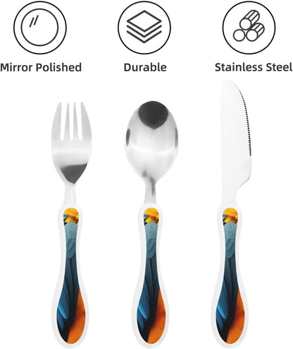 3-Piece Kids Silverware Set With Storage Case, Stainless Steel Reusable Children Safe Knife Spoon Fork Set Dragonfly Insects Flowers Children Flatware Set For Kids Lunch Box