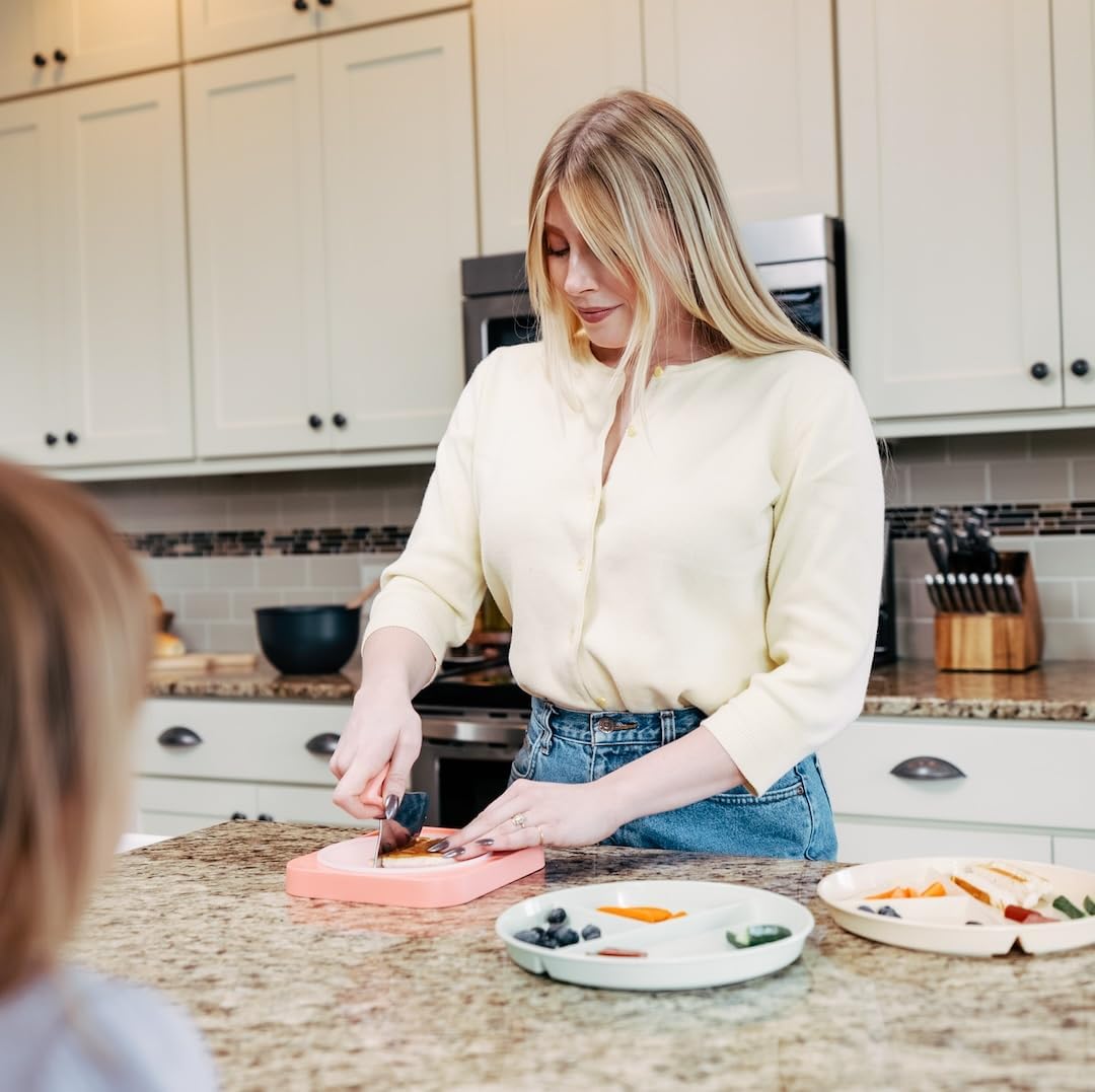 Sharp Rocker Knife for Adults – Chef-Grade Kitchen Knife for Parents and Kids 12+ with Non-Slip Cutting Board, Dishwasher Safe, One-Handed Meal Prep, Microplastic-Free Insert (Sweet Peach)