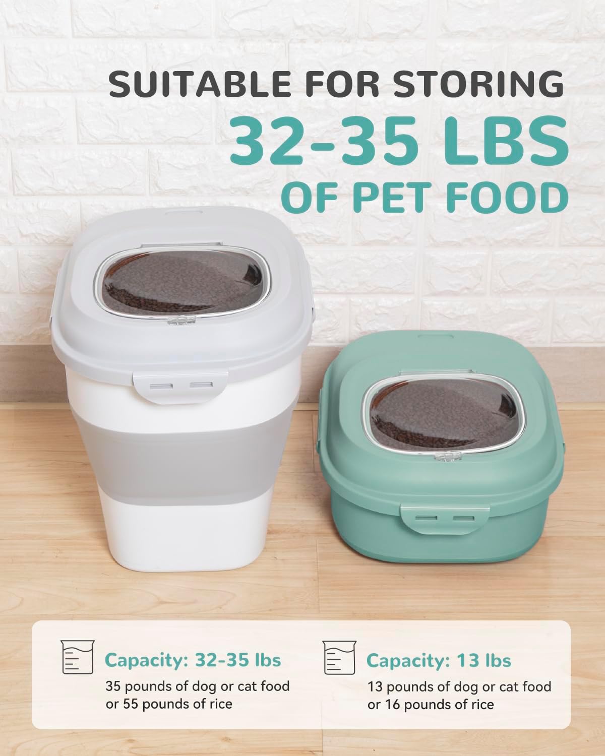 30-35 Lbs Dog Food Storage Container Collapsible Dog Food Container with Airtight Lids, Wheels, Scoop and 2pcs Food Storage Containers, Large Pet food storage for Dog, Cat