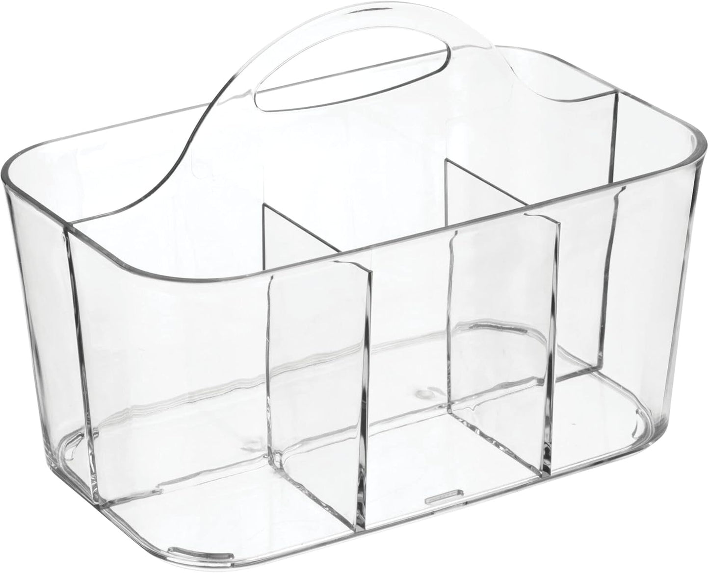 mDesign Plastic Cutlery Storage Organizer Caddy Bin Tote with Handle - Kitchen Cabinet Divided Pantry Basket for Forks, Knives, Spoons, Napkins, Indoor/Outdoor Use, Lumiere Collection, 2 Pack - Clear