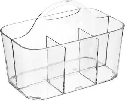 mDesign Plastic Cutlery Storage Organizer Caddy Bin Tote with Handle - Kitchen Cabinet Divided Pantry Basket for Forks, Knives, Spoons, Napkins, Indoor/Outdoor Use, Lumiere Collection, White