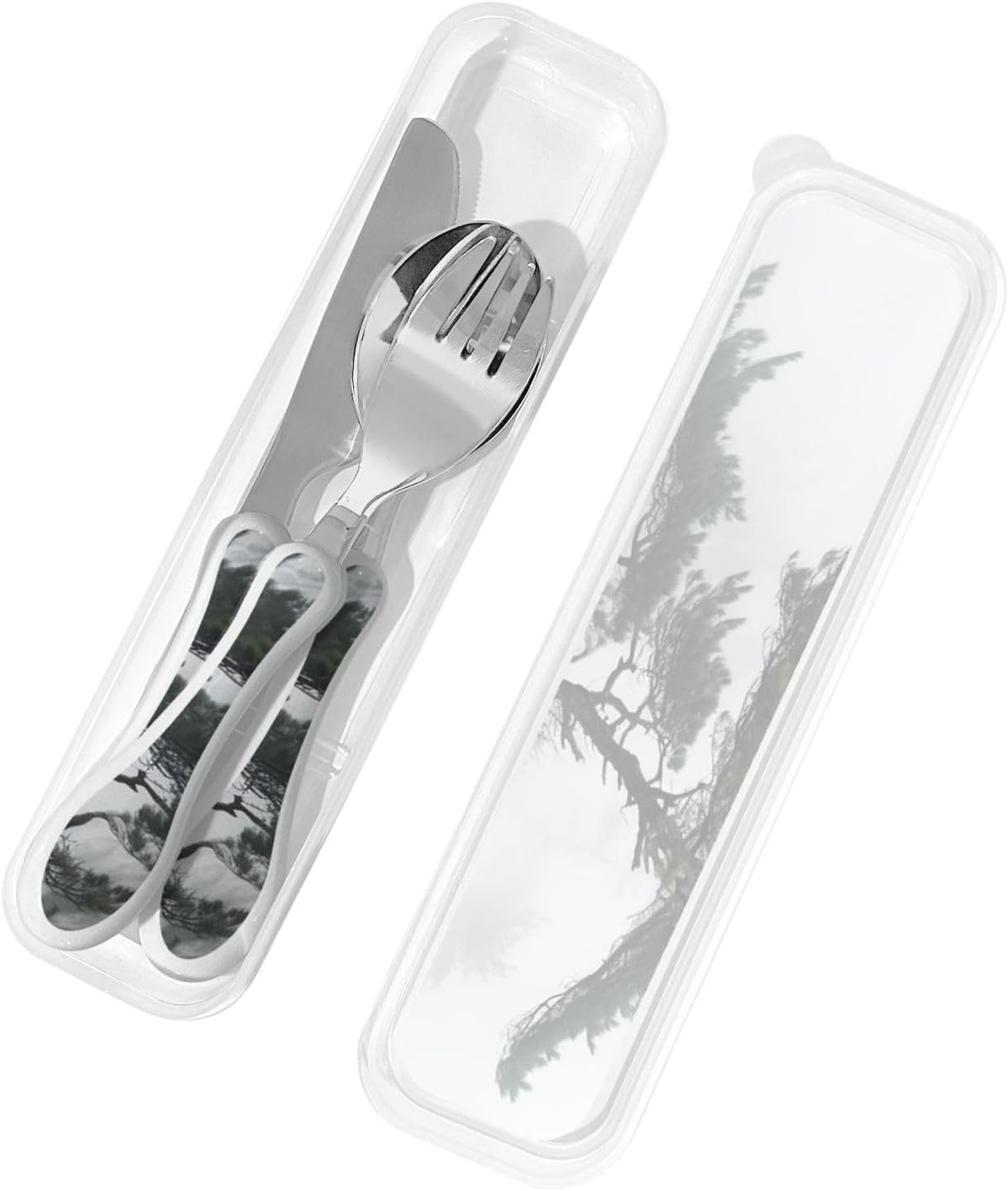 3-Piece Kids Silverware Set With Storage Case, Stainless Steel Reusable Children Safe Knife Spoon Fork Set Blue Active Girl Running Sunset Children Flatware Set For Kids Lunch Box - Colors A