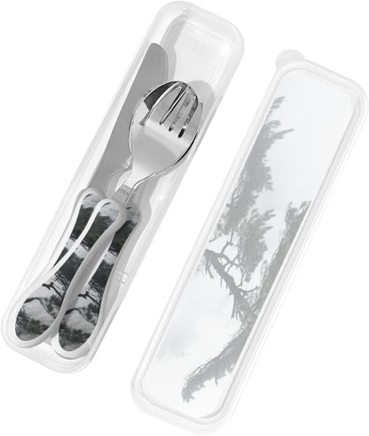 3-Piece Kids Silverware Set With Storage Case, Stainless Steel Reusable Children Safe Knife Spoon Fork Set Blue Active Girl Running Sunset Children Flatware Set For Kids Lunch Box - Colors A