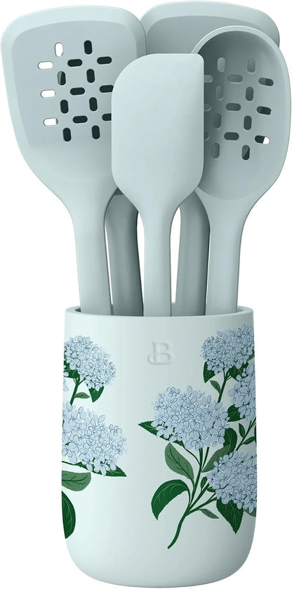 6 Piece Silicone Kitchen Utensil Set with Holder, Heat Resistant Cooking Tools, Nonstick Safe Spatula Spoon Turner Set with Ceramic Storage Crock